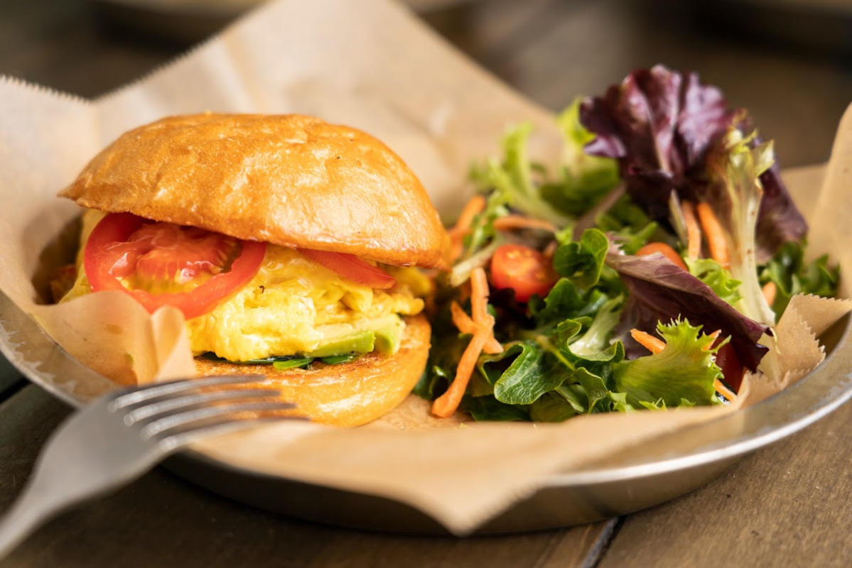 Burger, salad on the side